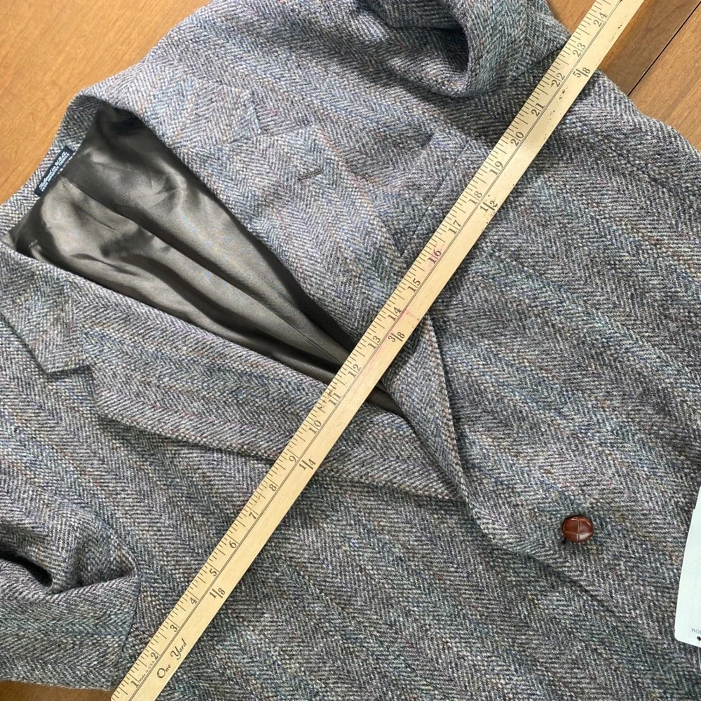 Merit Harris Tweed Grey Herringbone Wool Blazer Sport Coat 44L Tailored in USA